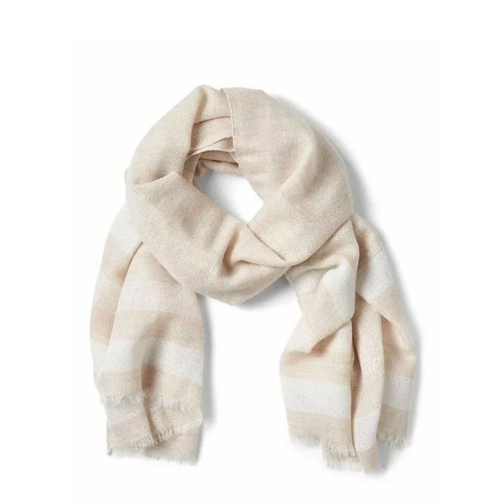 NWOT Banana Republic Neutral Stripe Scarf with Metallic Thread Cotton/Wool Blend